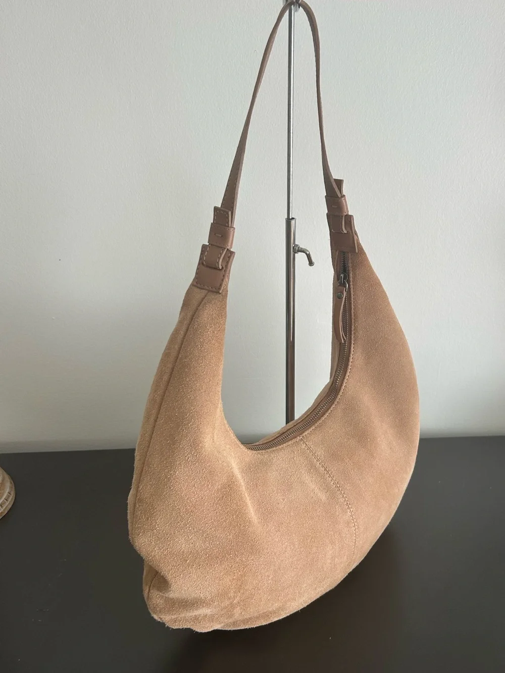 GENICCI Tan Suede Crescent Hobo Bag Slouchy Boho Shoulder Purse Large